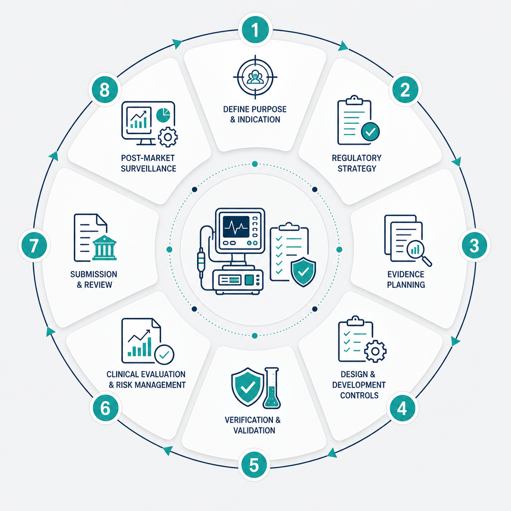 Eight step MDR compliance process diagram