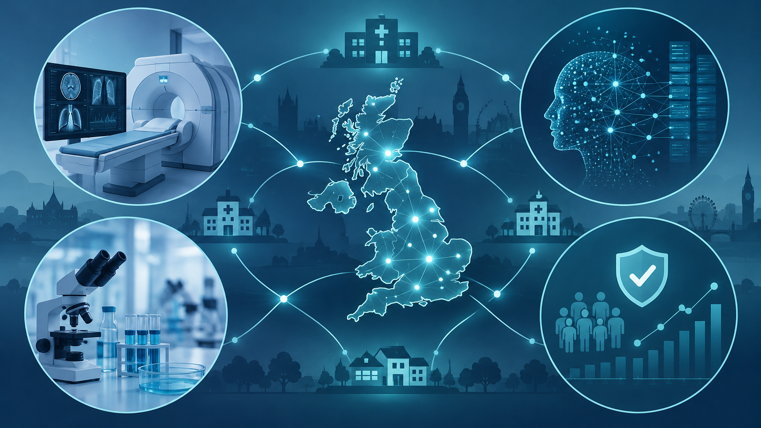 Conceptual healthcare network linking diagnostic devices, scientific research and regulatory oversight